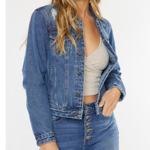 Kancan Henney Classic Trucker Jacket S Distressed Jean Denim Grunge Emo Gorpcore - Picture 1 of 13